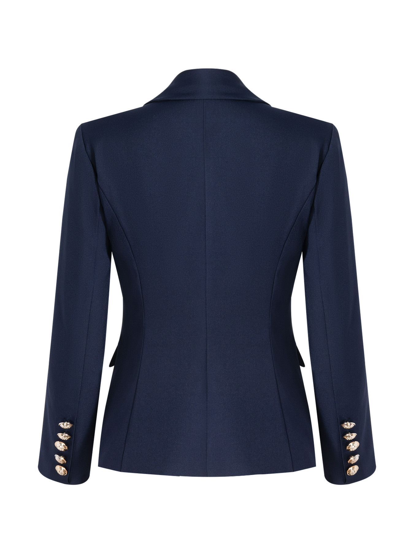 Navy Blue Double-Breasted Blazer with Gold-Tone Buttons
