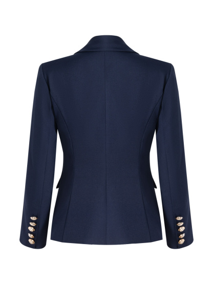 Navy Blue Double-Breasted Blazer with Gold-Tone Buttons