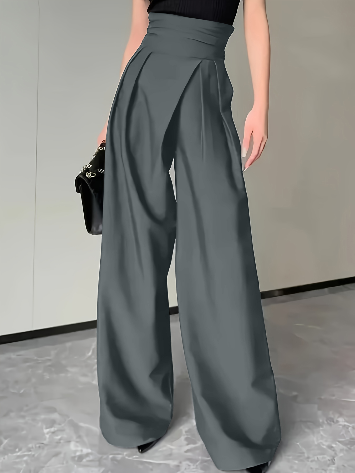 Black Pleated High Waist Wide Leg Pants