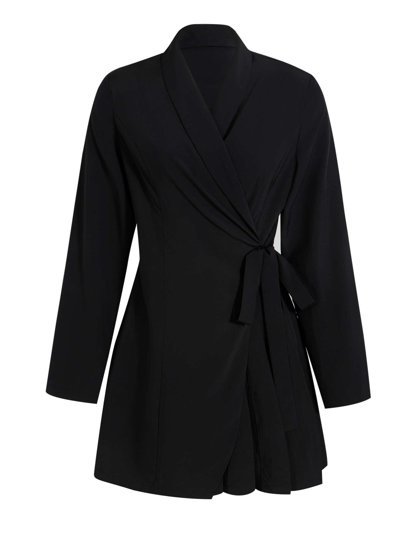 Blazer de mujer negro Cuello Vestido mini envolvente con autocinta en la cintura-Aegean-sea