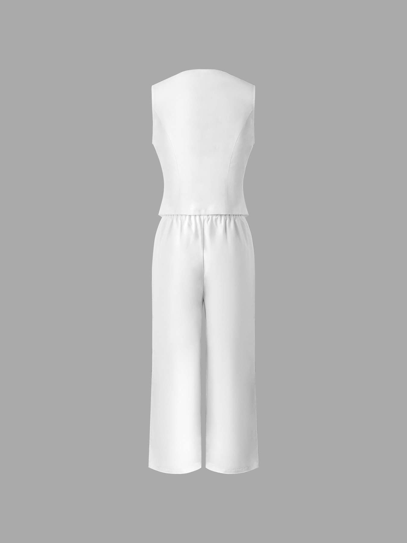Women's White Lace-Up V-Neck Sleeveless Vest and Wide-Leg Pants Set-Aegean-sea