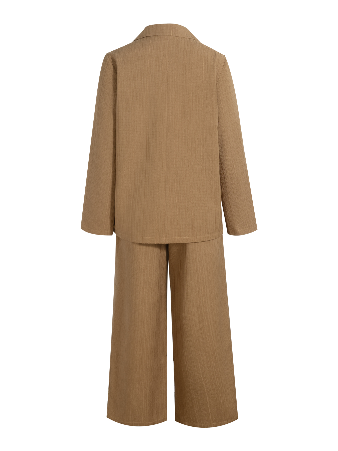 Woman's Camel Vertical Stripe Blazer & Wide-Leg Pants Set | Loose Casual Office Two-Piece