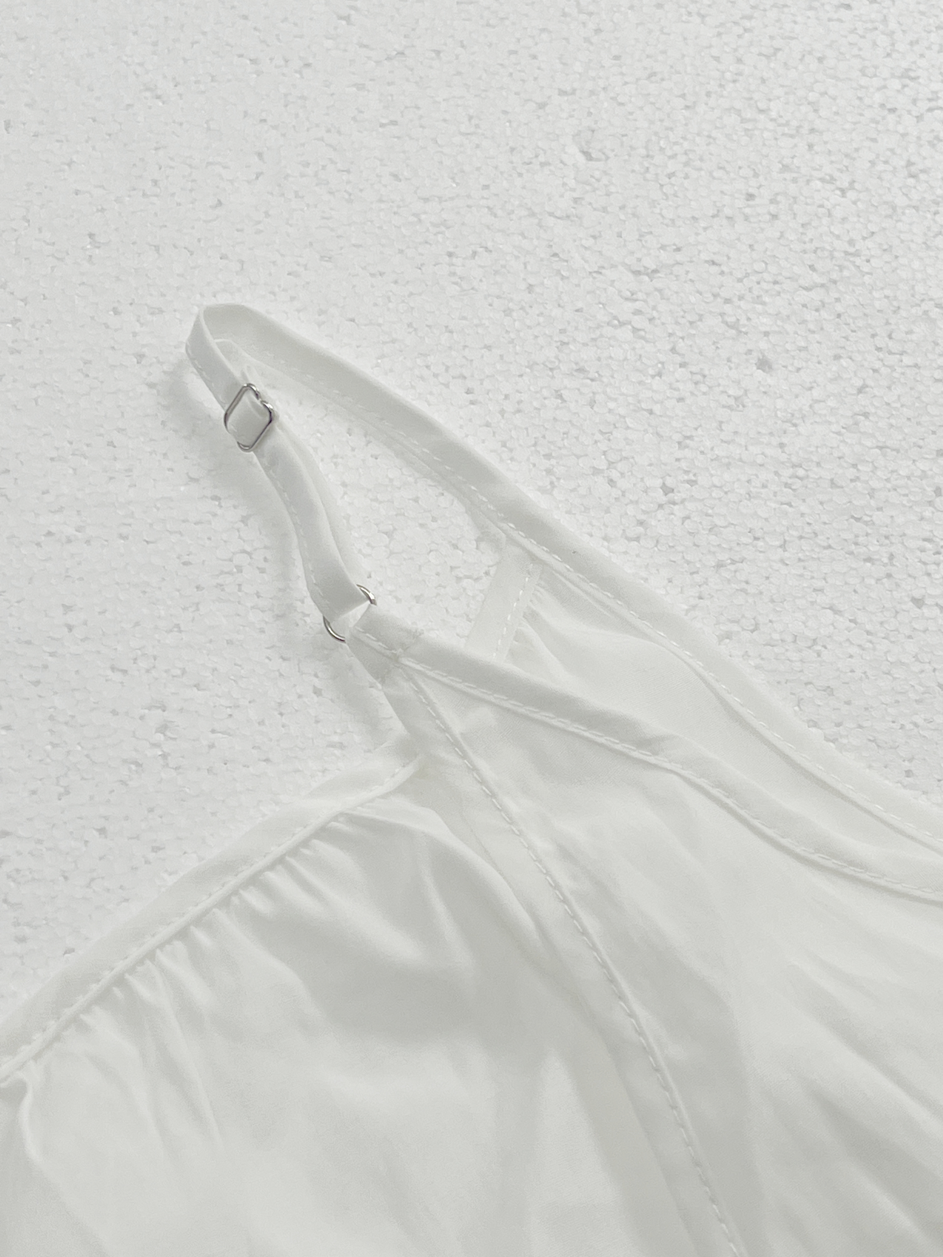 Women's White Spaghetti Strap Ruffle Hem Nightdress-Aegean-sea