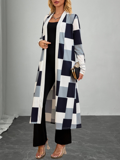 Cárdigan de manga larga de mujer con estampado a cuadros-Aegean-sea