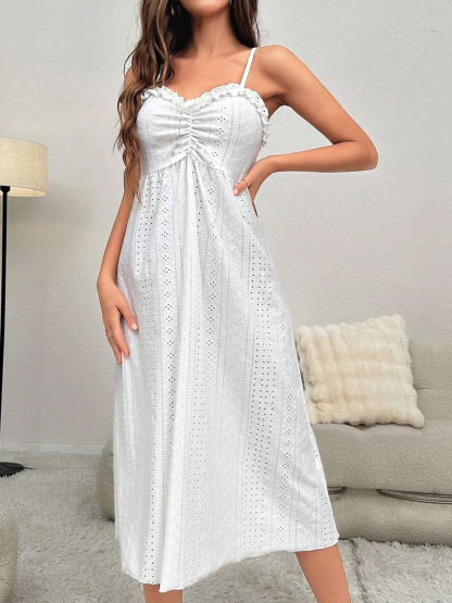 White crocheted strappy skirt, cardigan two-piece set Holiday dress, loose-fitting nightgown set