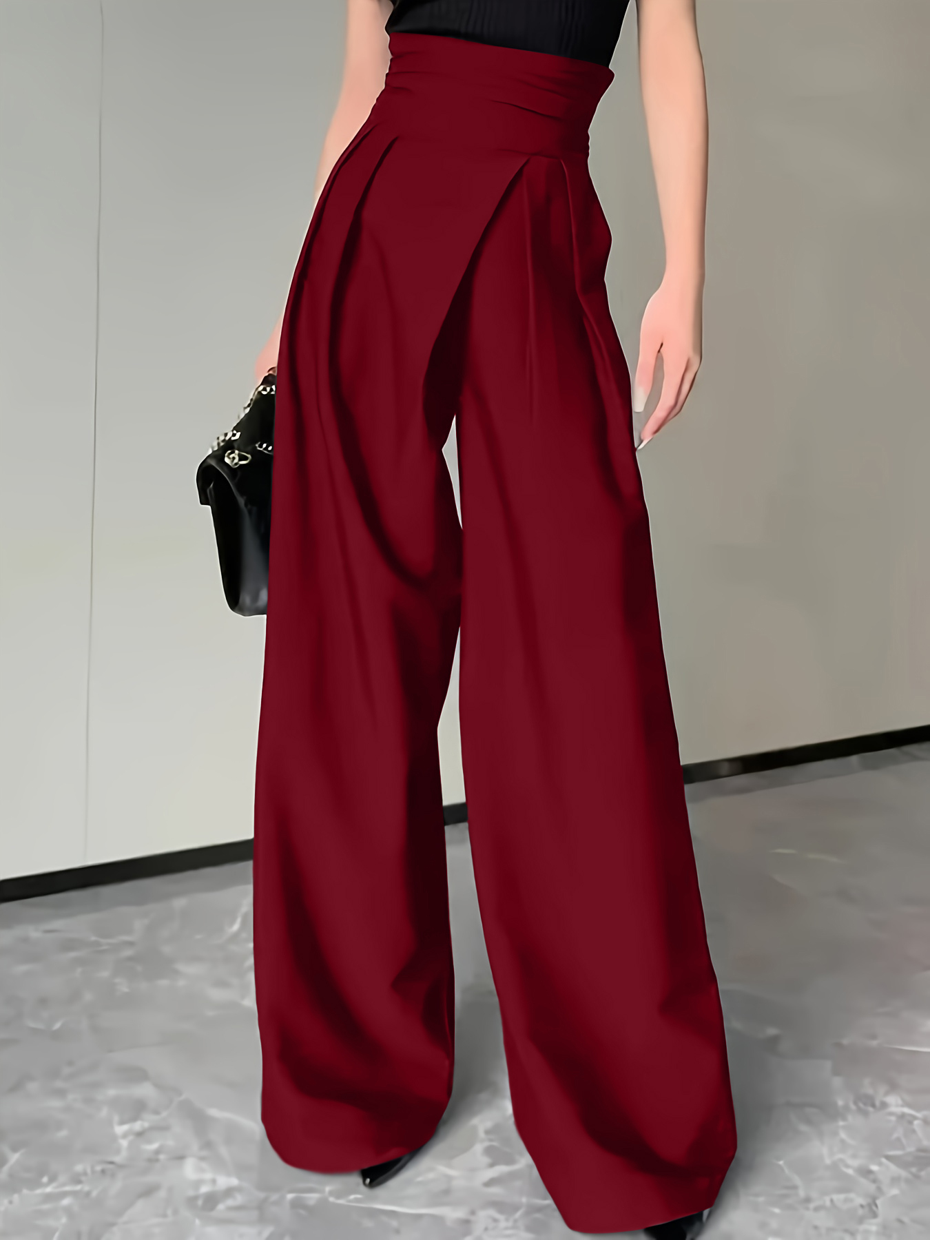 Black Pleated High Waist Wide Leg Pants