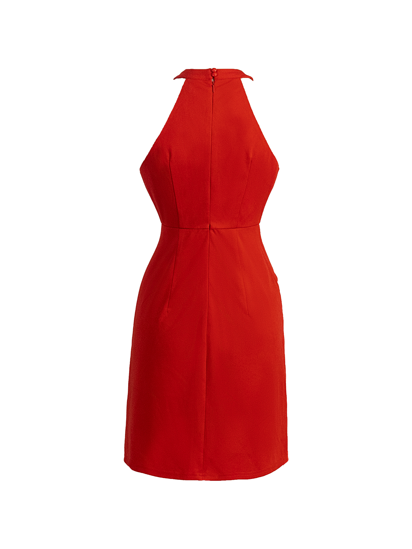Woman's Bold Style Red Halter Neck Dress: Cutout Ruffle Fitted Slit Mini Formal Dress