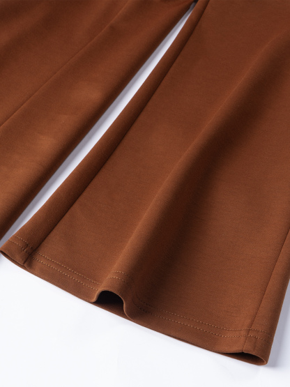 Caramel-brown metal high-waisted bell-bottomed pants slim-fit slim-fitted flared pants