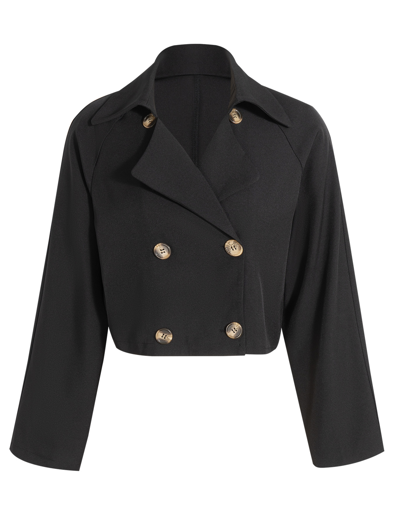 Woman's Black Cropped Double-Breasted Jacket with Metal Buttons-Aegean-sea
