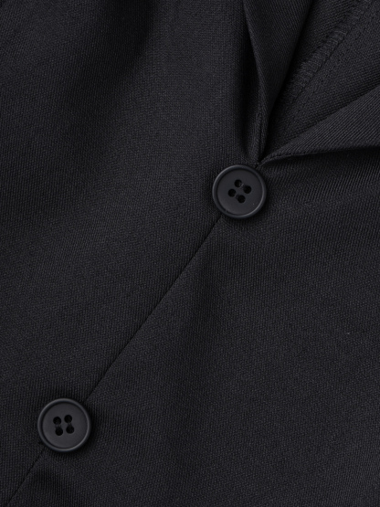 Women's Lapel Collar Pleated Hem Dress - Sleeveless Button Front Office Bodycon