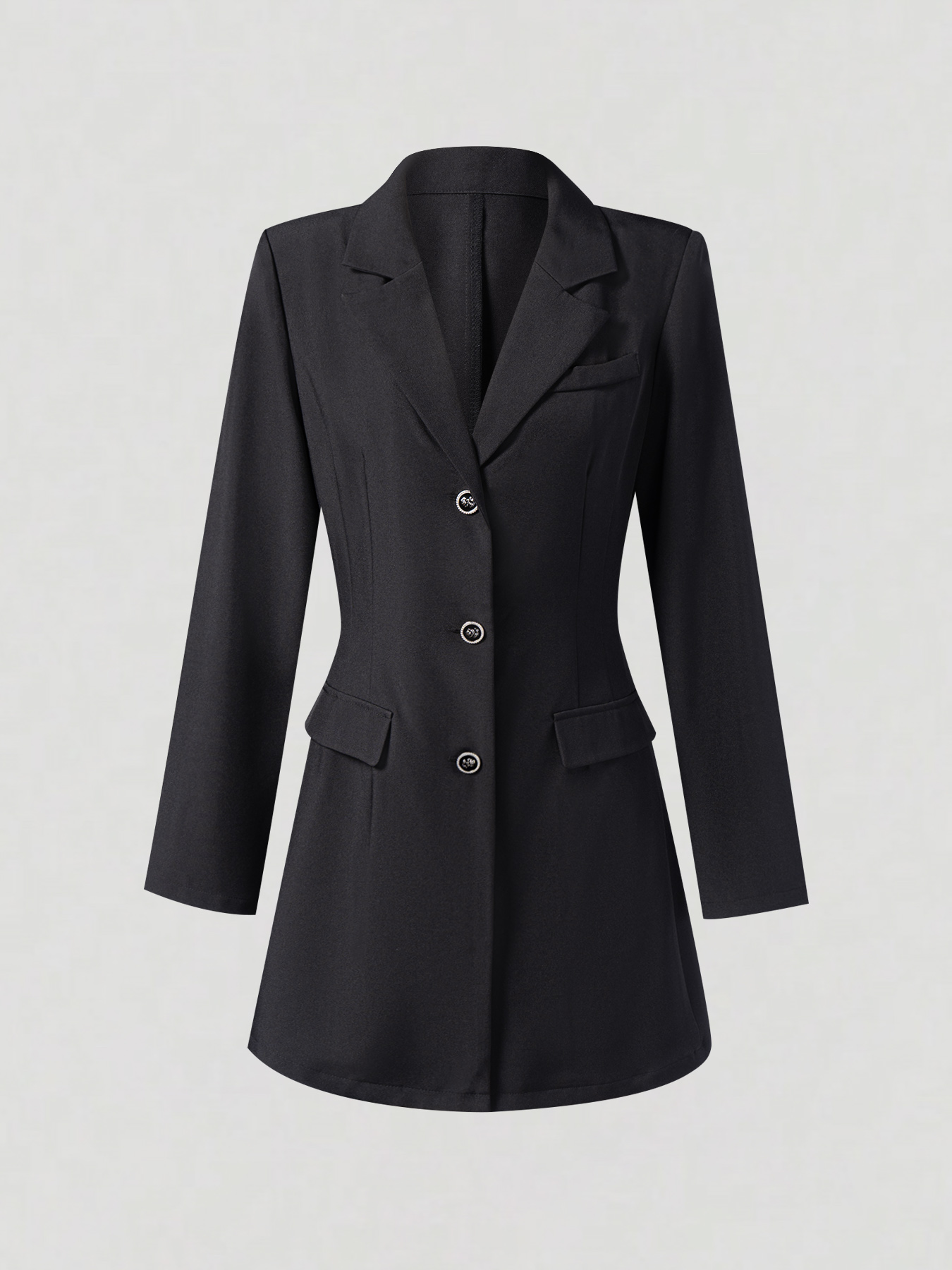 Black Single-Breasted Three-Button Blazer Dress