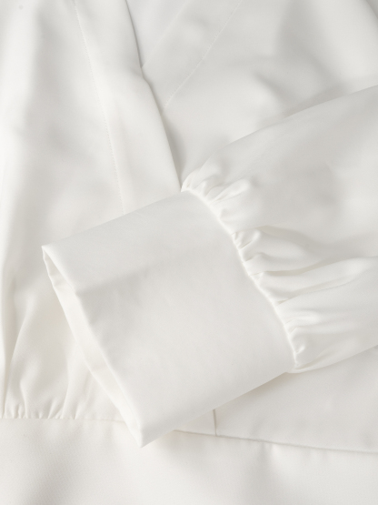 Woman's White Wrap Blouse & Black High-Waisted Flare Pants Two-Piece Set-Aegean-sea