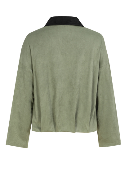 Black and green contrasting reversal suede shirt Loose long-sleeved jacket jacket jacket