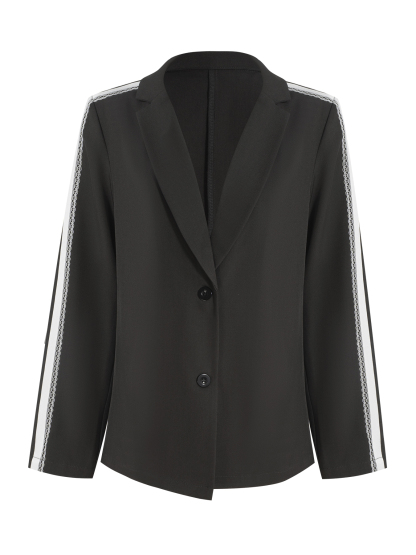 Women's Blazer with Contrast Striped Sleeve Detail-Aegean-sea