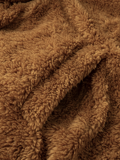 Women's Brown Teddy Fleece Hooded Long Coat-Aegean-sea