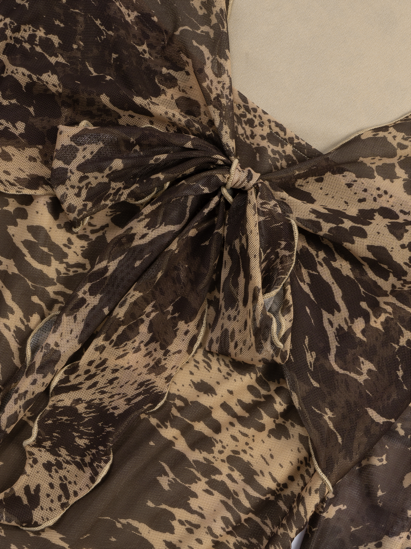 Tie Front Sheer Print Blouse - Square Neck Bell Sleeve Slim Fit Women's Top-Aegean-sea