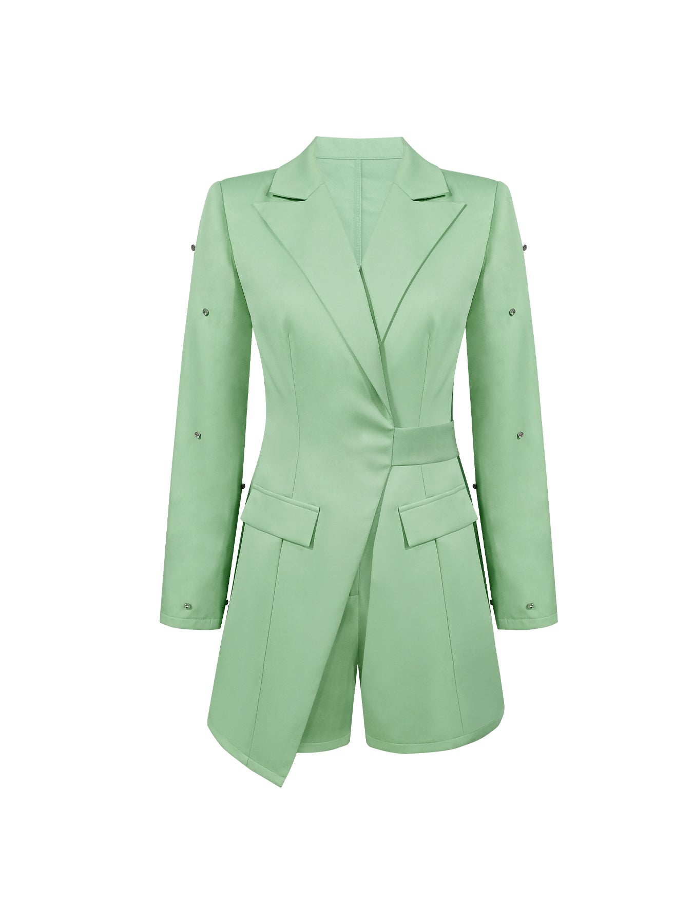 Women's V-neck Button Sleeve Diamond Long Sleeve Slim Fit Jumpsuit-Aegean-sea