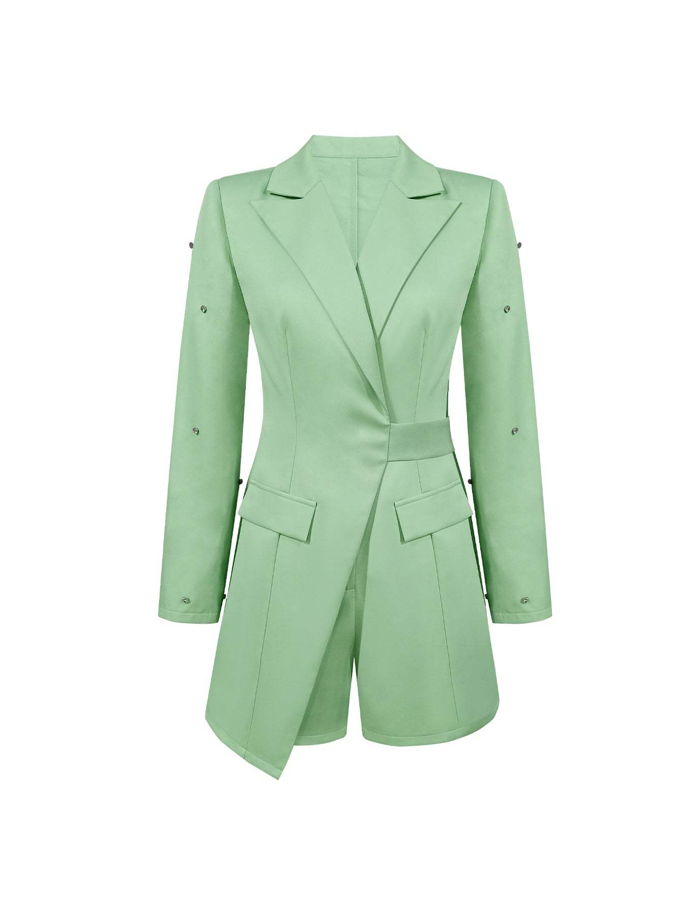 Women's V-neck Button Sleeve Diamond Long Sleeve Slim Fit Jumpsuit-Aegean-sea