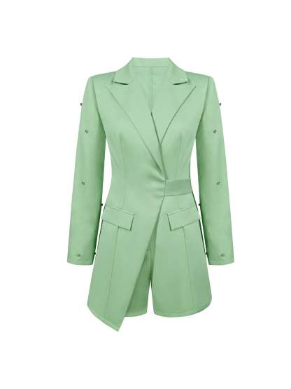 Women's V-neck Button Sleeve Diamond Long Sleeve Slim Fit Jumpsuit-Aegean-sea