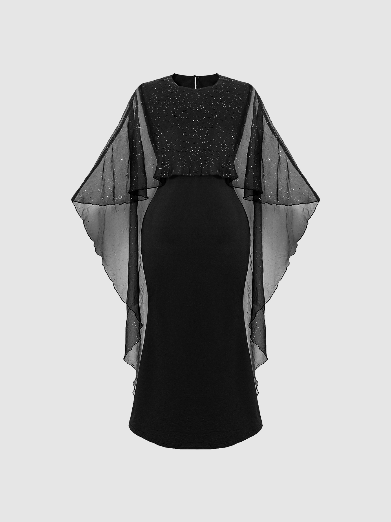 Women's Plus Size Sequin Cape-Sleeve Mermaid Maxi Dress-Aegean-sea