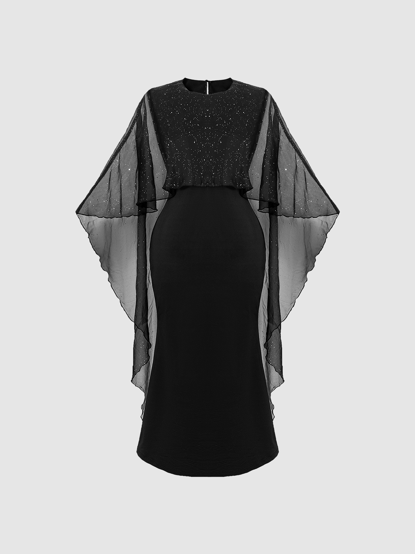 Women's Plus Size Sequin Cape-Sleeve Mermaid Maxi Dress-Aegean-sea