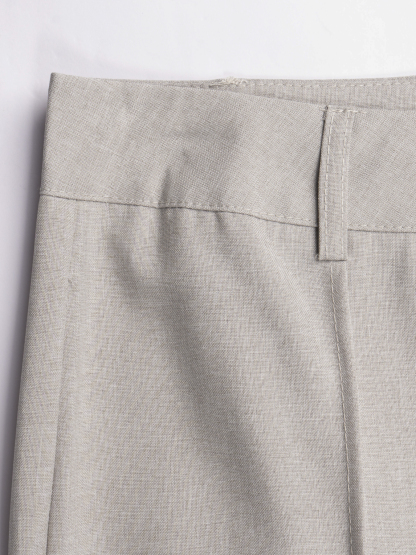 Pantalones anchos plisados de cintura alta de color gris claro para mujer-Aegean-sea