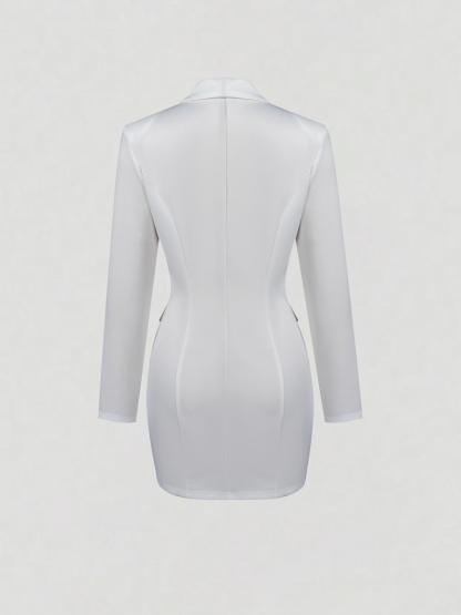 White Blazer Dress with Embellished Double Buttons-Aegean-sea