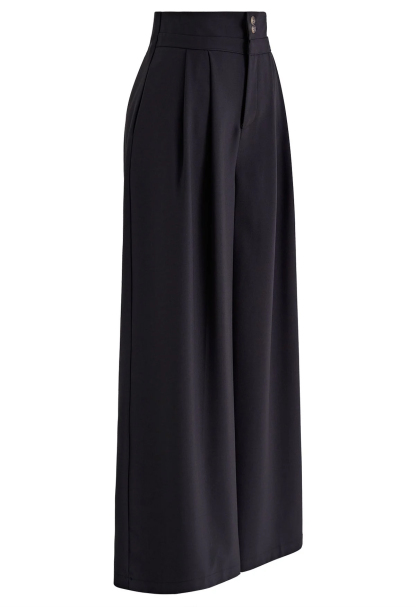 Women's Black High-Waisted Wide Leg Trousers-Aegean-sea