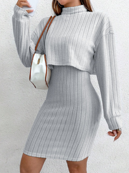 Set de dos piezas de punto cepillado gris para mujer-Aegean-sea