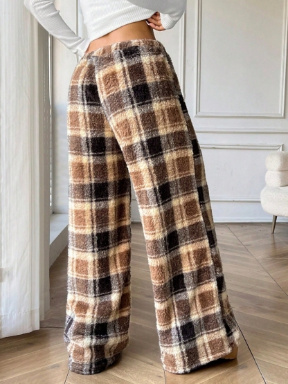 Wide-legged loose-fitting Scottish wool trousers with cord for women-Aegean-sea