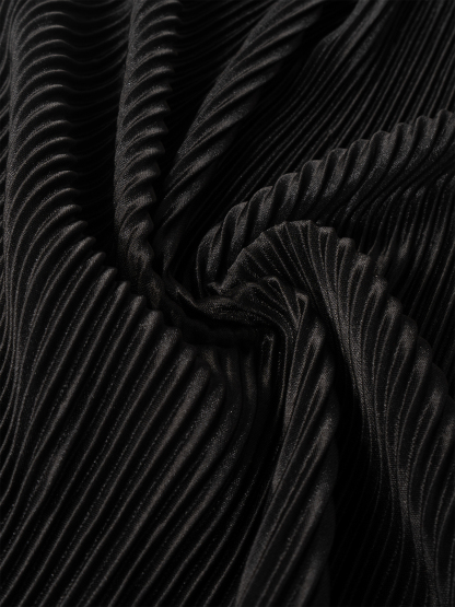 Woman's Long Sleeve Maxi Dress with Bell Sleeves, Vertical Pleats and Side Slit-Aegean-sea