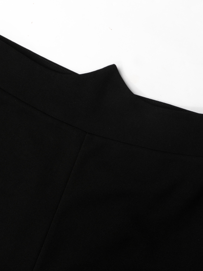 Woman's White Wrap Blouse & Black High-Waisted Flare Pants Two-Piece Set-Aegean-sea