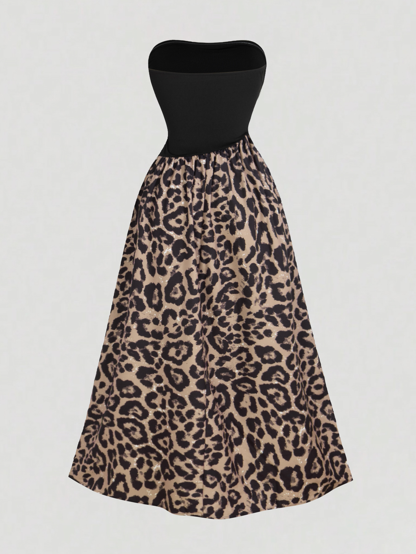 Woman's Black Strapless & Leopard Print Sequin Maxi Dress-Aegean-sea