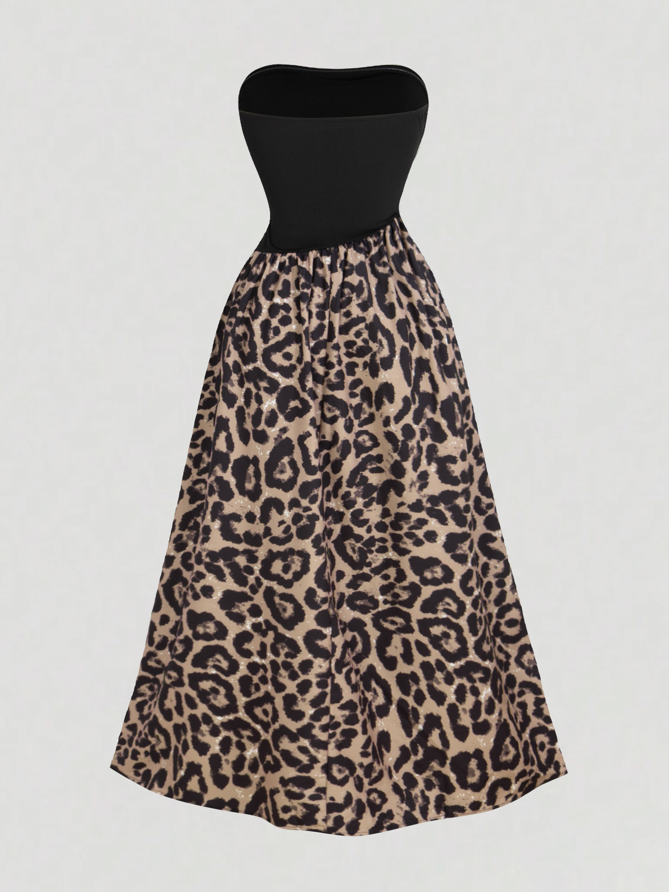 Woman's Black Strapless & Leopard Print Sequin Maxi Dress-Aegean-sea