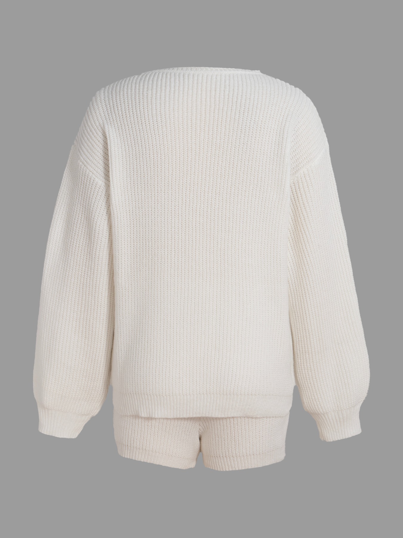 White Knit Long-Sleeve Short-Short Suit Woman Loose Lazy Style Two-piece Suit