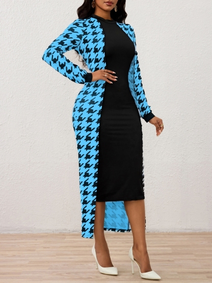 Vestido de cárdigan largo fino de diente de perro para mujeres-Aegean-sea