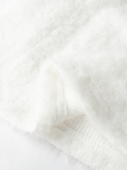 White Longline Open Front Cardigan with Puff Sleeves-Aegean-sea