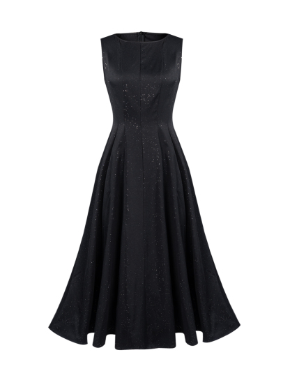 Women's Black polka dot sleeveless mid-length evening dress-Aegean-sea