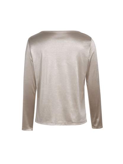 Y2K Beige Satin Cowl Neck Long Sleeve Top-Aegean-sea
