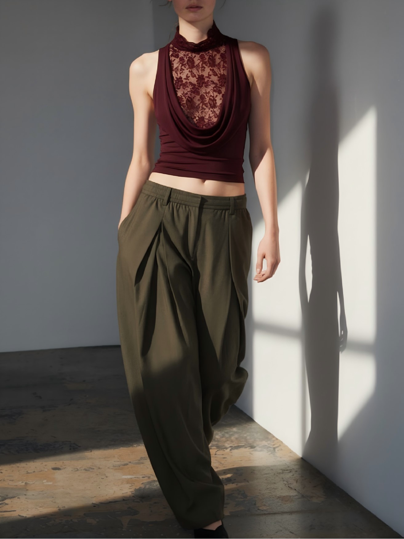 2026 Spring/Summer New Arrival: Sexy, Fashionable, Casual, Sleeveless, Faux Two-Piece High-Neck Lace-Trimmed Vest