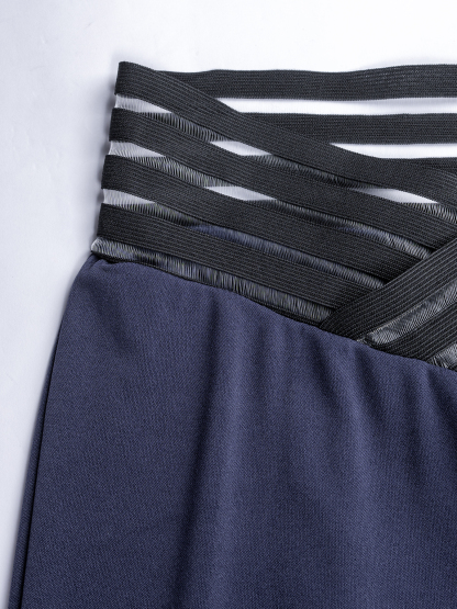 Women's High-Waisted Cropped Trousers with Mesh Detail-Aegean-sea