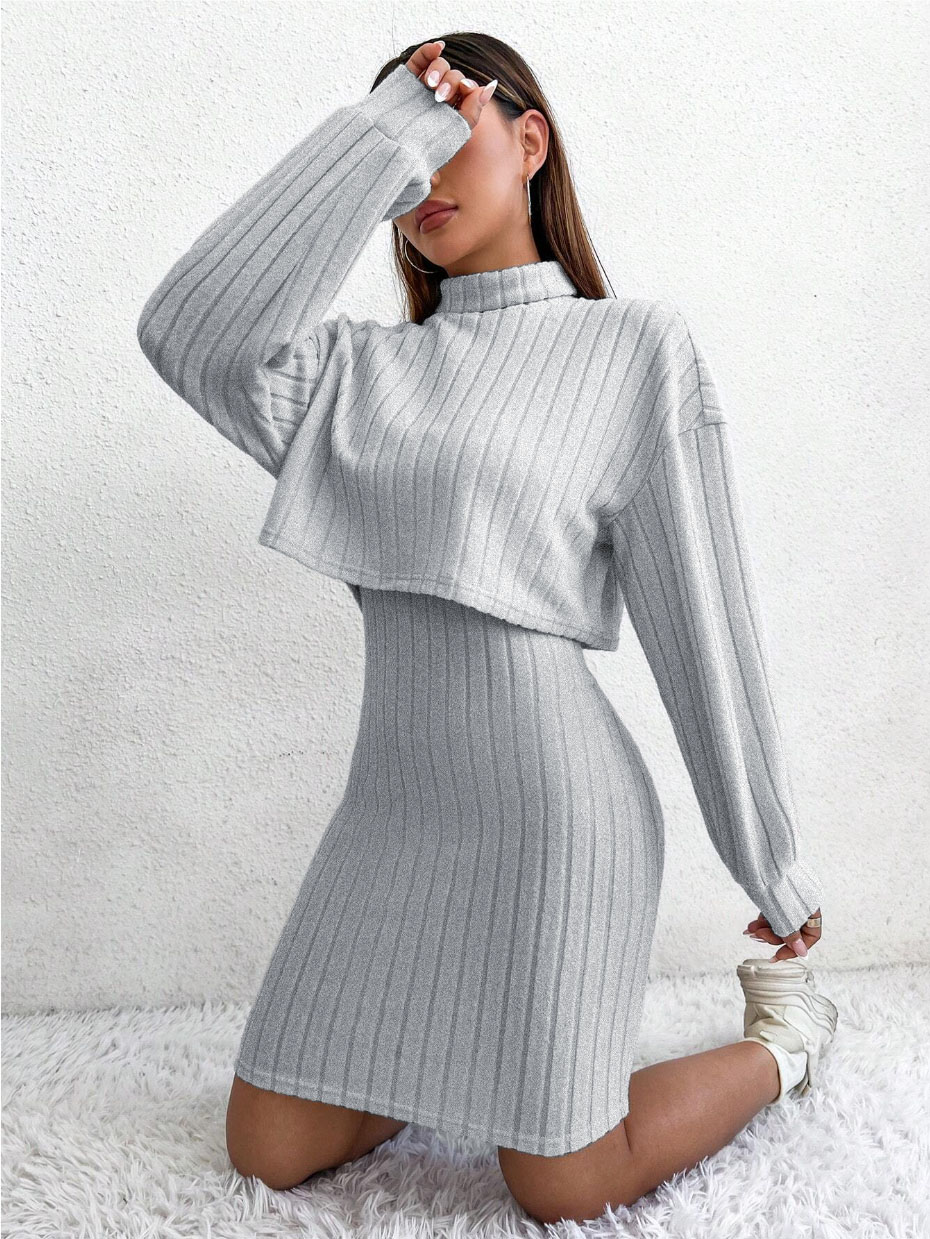 Set de dos piezas de punto cepillado gris para mujer-Aegean-sea