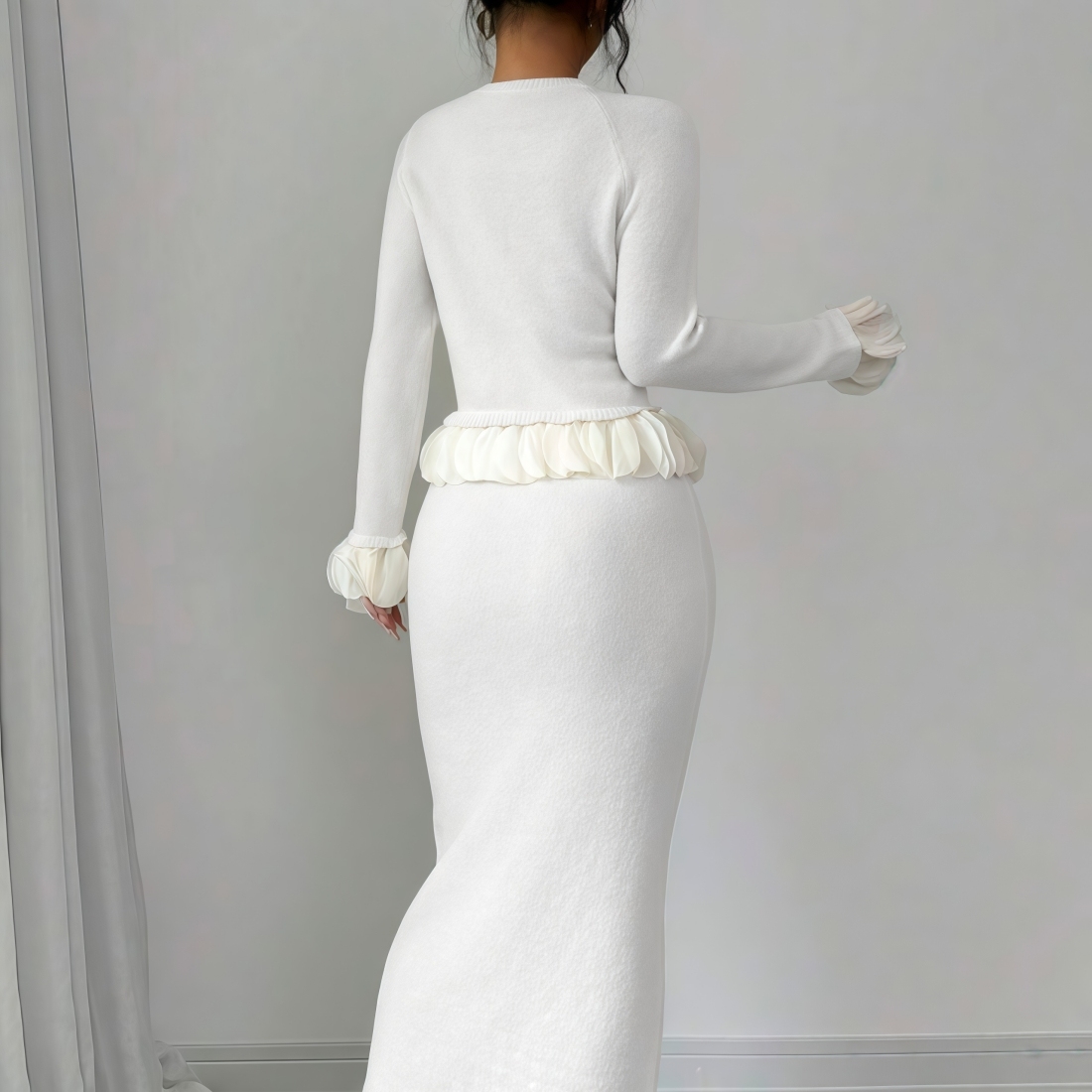 Female Elegance Fashion Feather Design Single-Colored Knit Cardigan-Aegean-sea