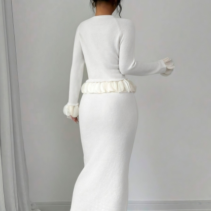 Female Elegance Fashion Feather Design Single-Colored Knit Cardigan-Aegean-sea