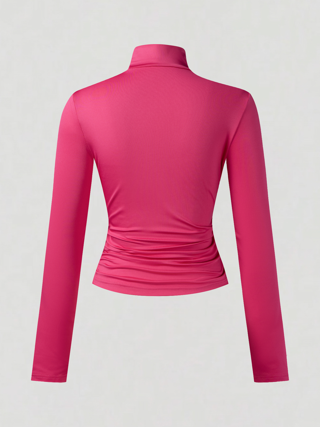 Women's Pink Turtleneck Long Sleeve Ruched Crop Top-Aegean-sea