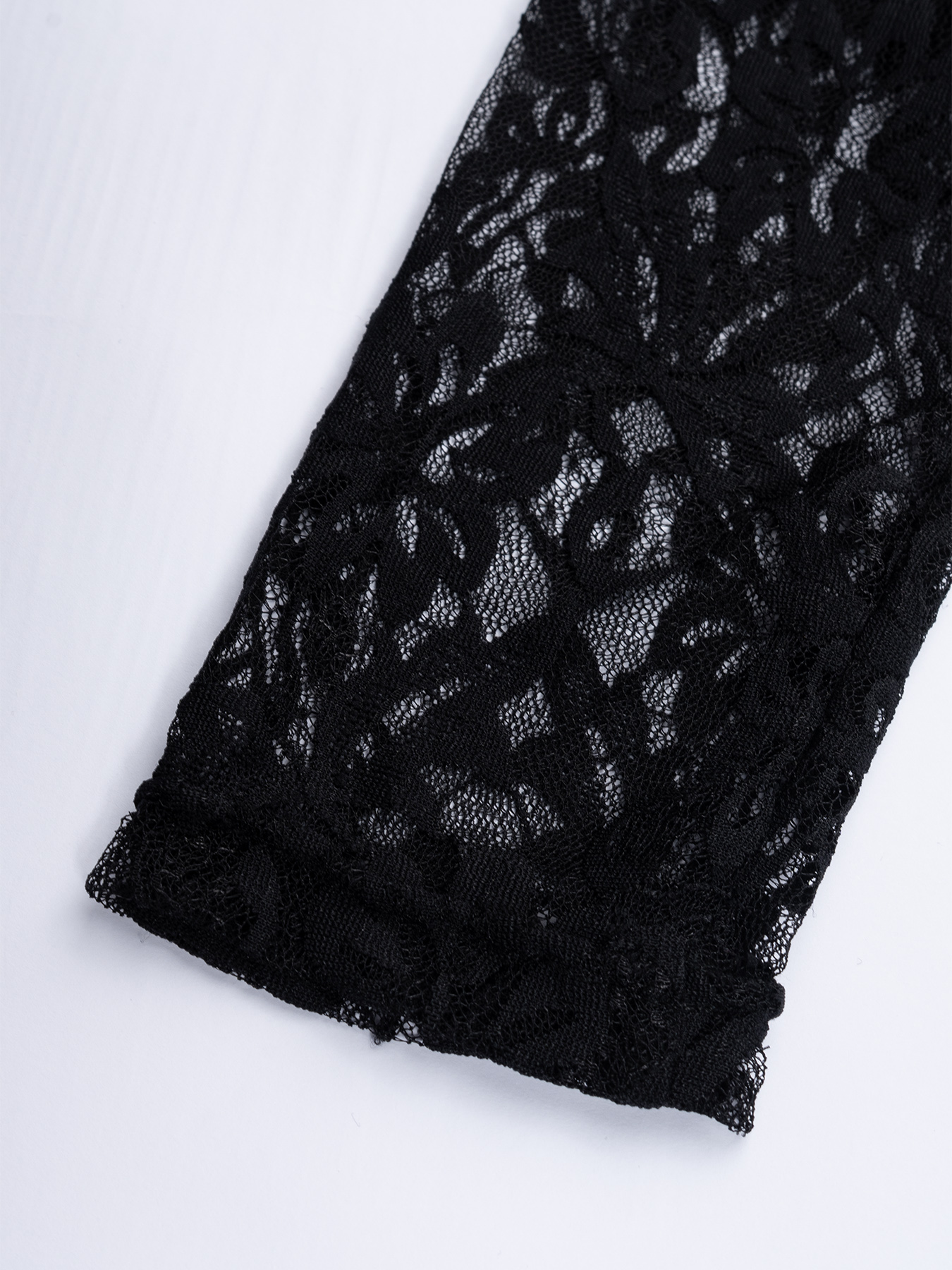 Black off-the-shoulder lace patchwork dress with long sleeves and two faux see-through dresses-Aegean-sea