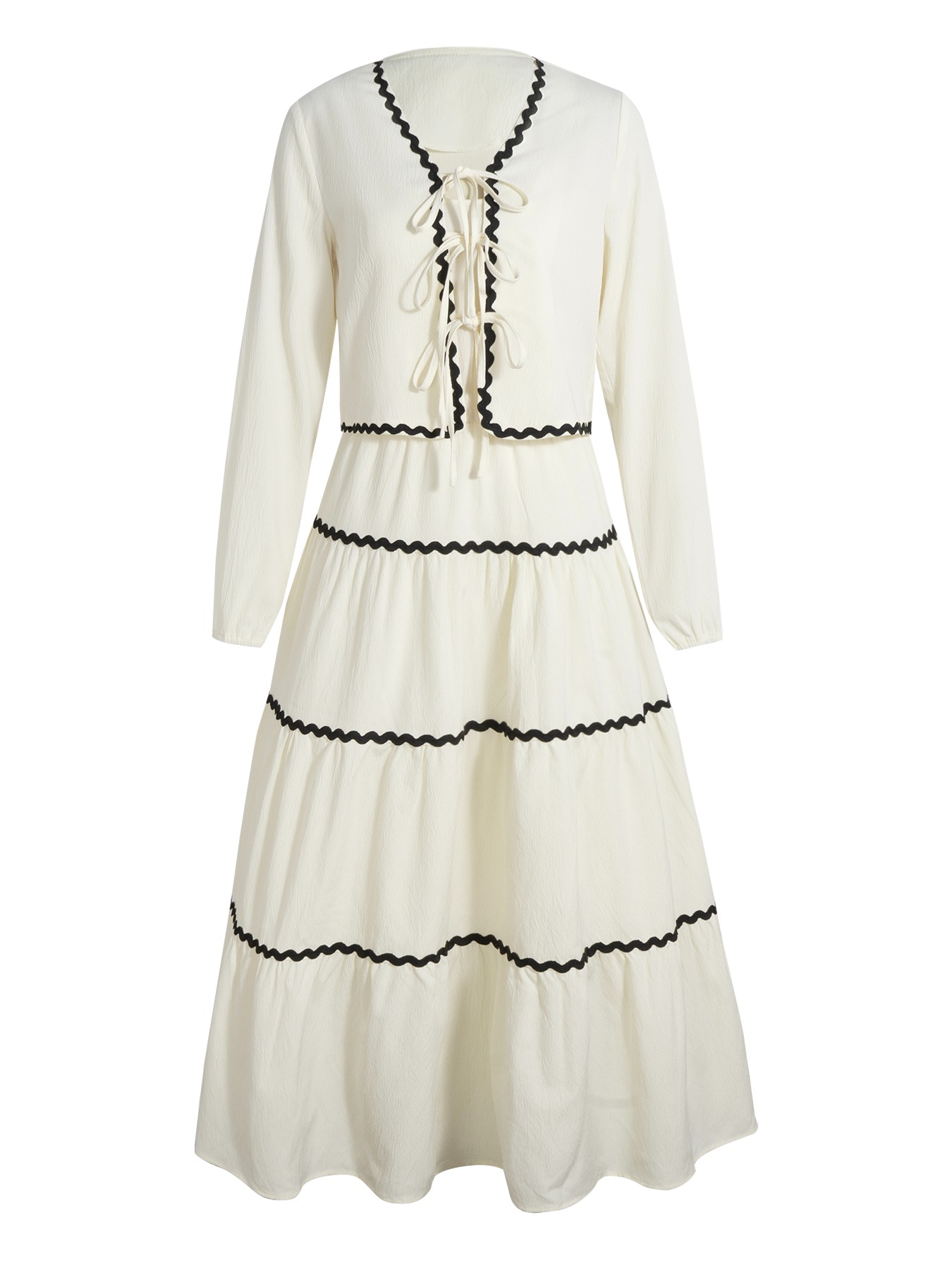 Beige-white contrasting lace two-piece dress Strapped cardigan + layered cake skirt