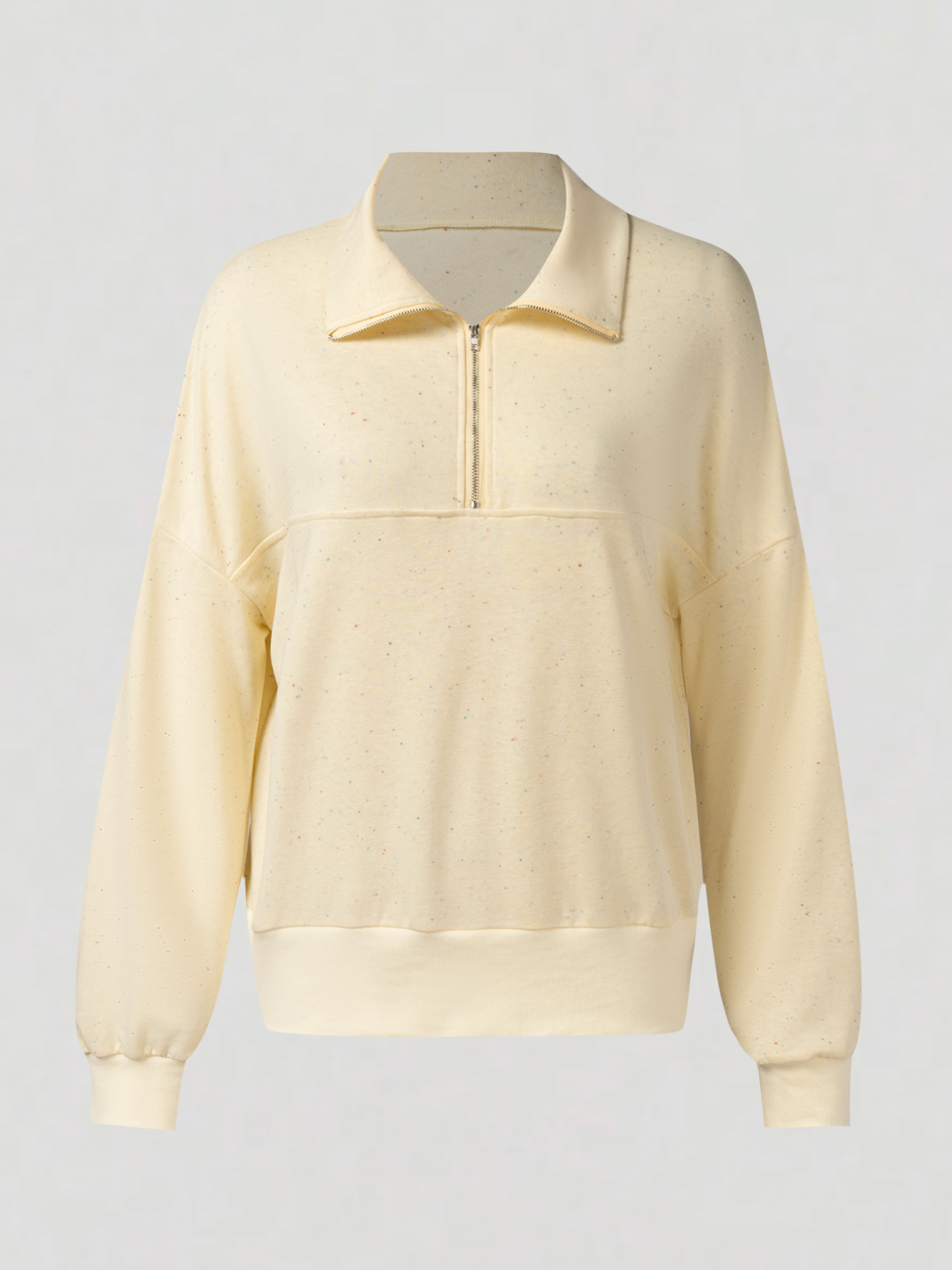 Lazy Style Speckled Half-Zip Polo Neck Sweatshirt : Oversized Drop Shoulder Long-Sleeve Top