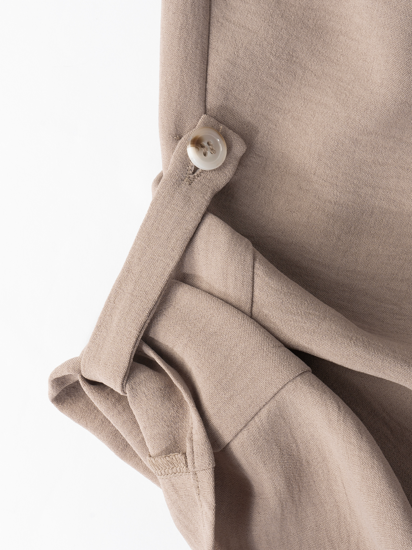 Khaki V-neck cotton hemp suit for women Loose bat-sleeved top wide-legged pants