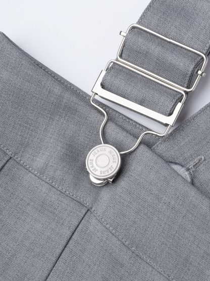 Gray cross-strap wide-legged pants, high-waisted business suit pants